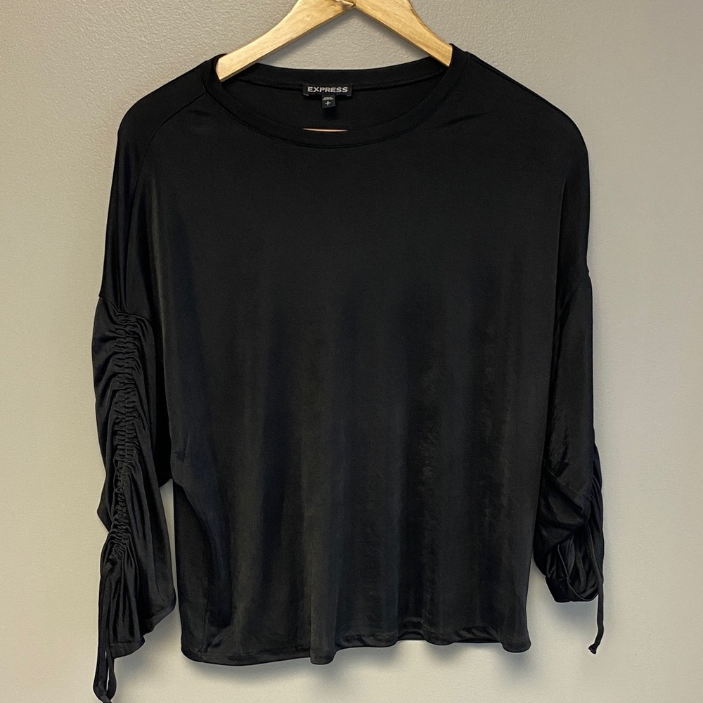 Express Black Ruched Sleeve Blouse (S)